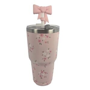 Umi Tumbler 30 oz Pink Floral Stainless Steel Bow Straw Travel Cup New